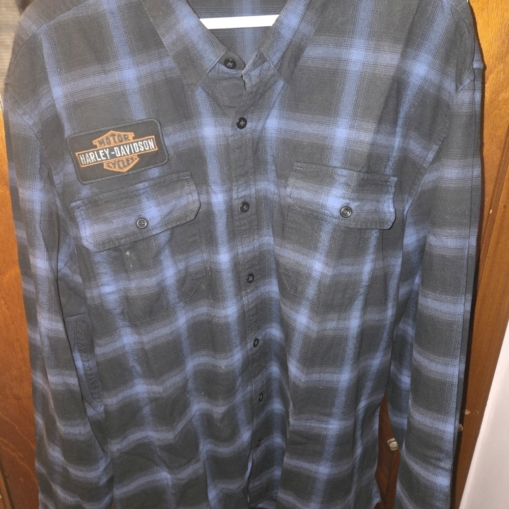 Harley-Davidson Authentic Motorsports Blue & Black Plaid L/S Shirt